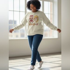 Taylor Swift and Travis Kelce Gildan Cream Sweatshirt with Graphic Design